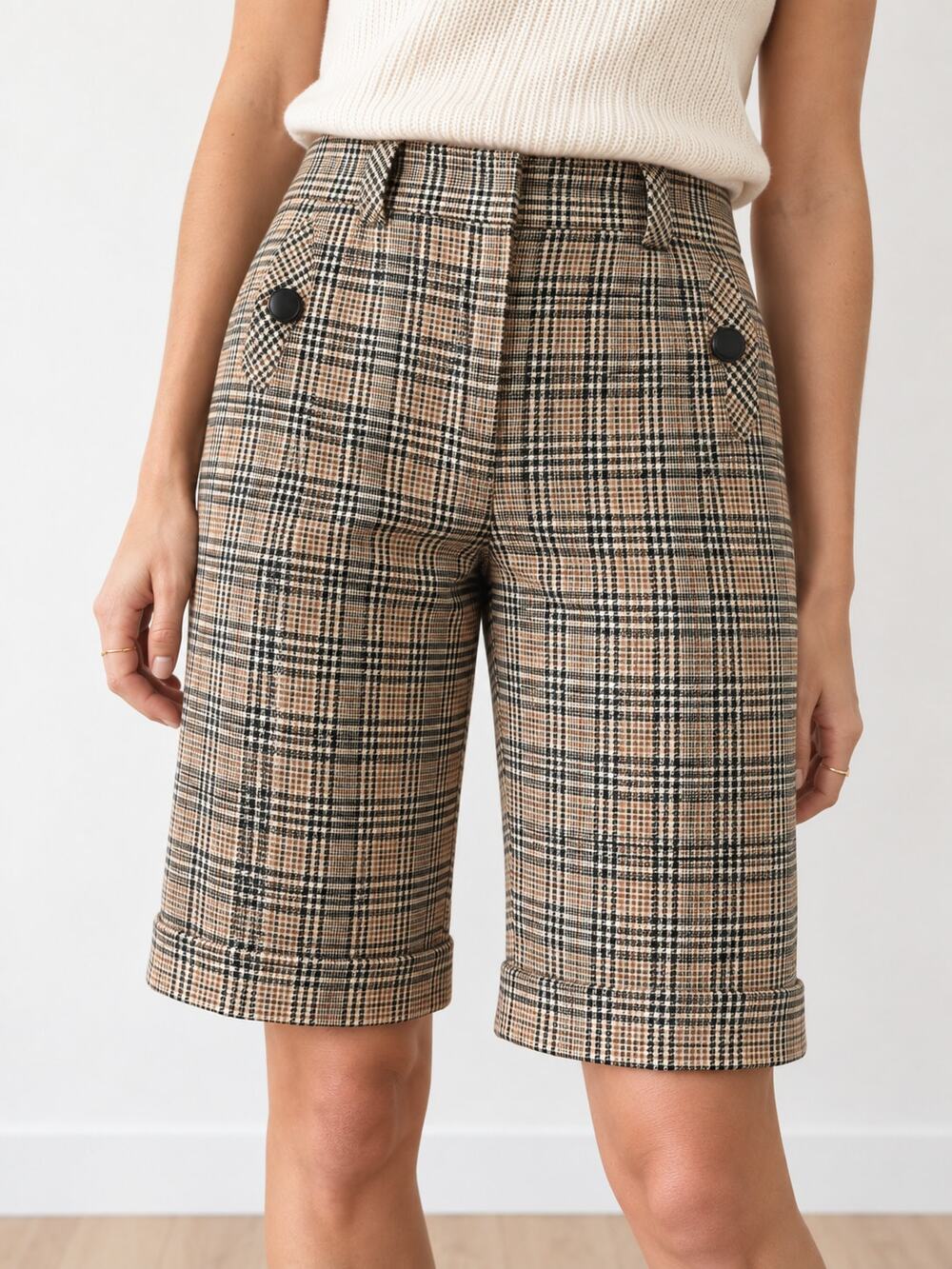 Anthropologie Taikonku Plaid Bermuda Shorts Wool Blend Preppy Academia size 6
